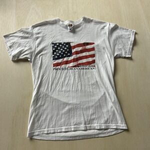 Vintage 2001 Fruit Of The Loom Shirt Mens Large White Proud American Flag Tee